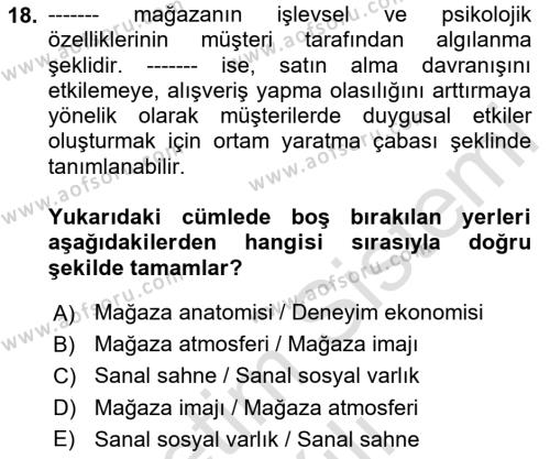 E-Perakendecilik Dersi 2023 - 2024 Yılı (Vize) Ara Sınavı 18. Soru