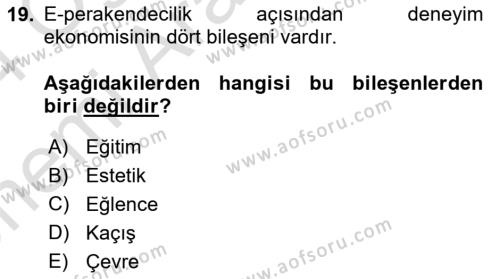 E-Perakendecilik Dersi 2023 - 2024 Yılı (Vize) Ara Sınavı 19. Soru