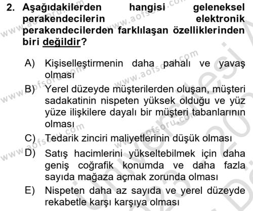 E-Perakendecilik Dersi 2023 - 2024 Yılı (Vize) Ara Sınavı 2. Soru