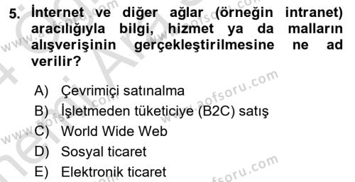 E-Perakendecilik Dersi 2023 - 2024 Yılı (Vize) Ara Sınavı 5. Soru