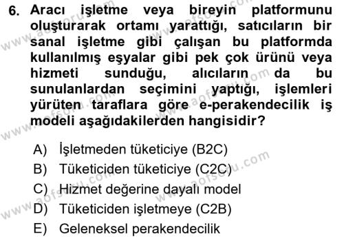 E-Perakendecilik Dersi 2023 - 2024 Yılı (Vize) Ara Sınavı 6. Soru