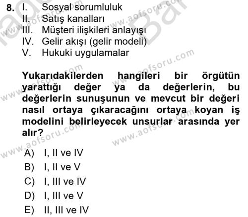 E-Perakendecilik Dersi 2023 - 2024 Yılı (Vize) Ara Sınavı 8. Soru