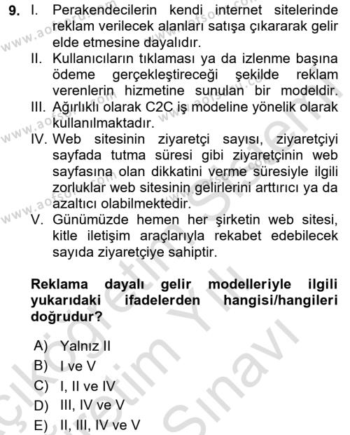 E-Perakendecilik Dersi 2023 - 2024 Yılı (Vize) Ara Sınavı 9. Soru