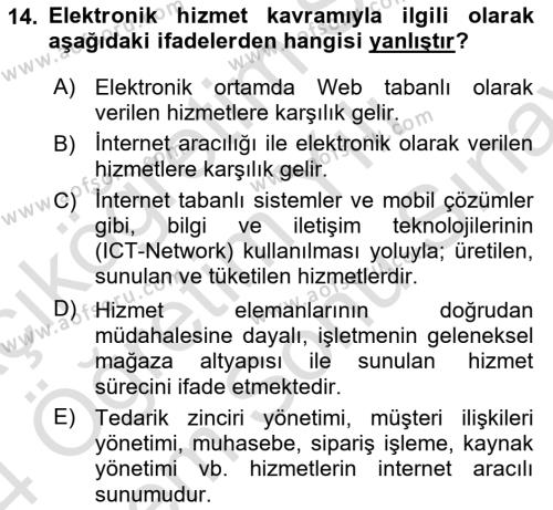 E-Perakendecilik Dersi 2023 - 2024 Yılı (Final) Dönem Sonu Sınavı 14. Soru