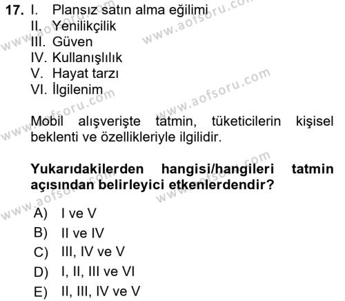 E-Perakendecilik Dersi 2023 - 2024 Yılı (Final) Dönem Sonu Sınavı 17. Soru