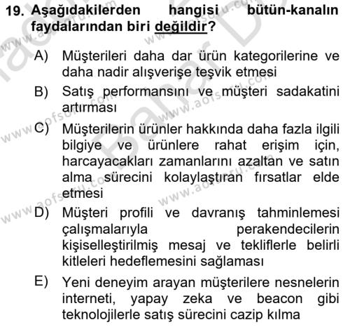 E-Perakendecilik Dersi 2023 - 2024 Yılı (Final) Dönem Sonu Sınavı 19. Soru