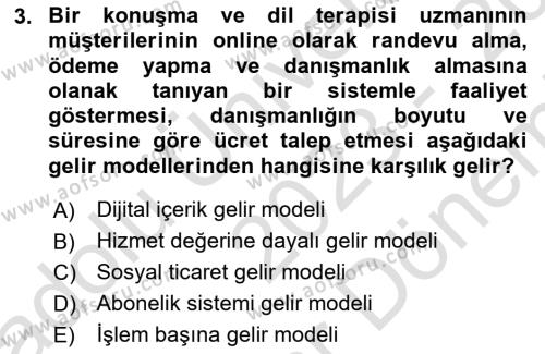 E-Perakendecilik Dersi 2023 - 2024 Yılı (Final) Dönem Sonu Sınavı 3. Soru