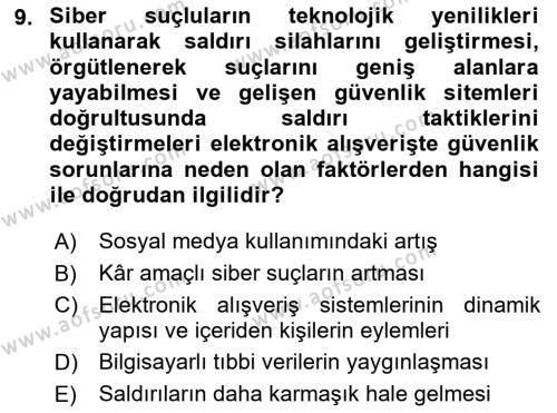 E-Perakendecilik Dersi 2023 - 2024 Yılı (Final) Dönem Sonu Sınavı 9. Soru