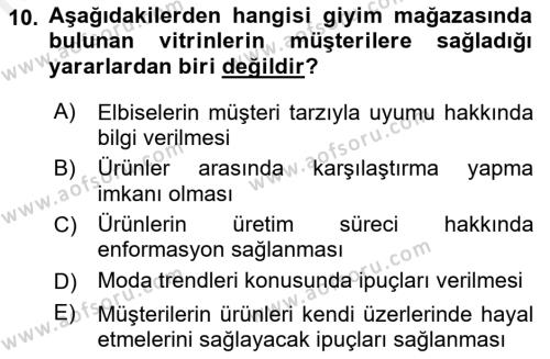 Mağaza Atmosferi Dersi 2018 - 2019 Yılı (Vize) Ara Sınavı 10. Soru