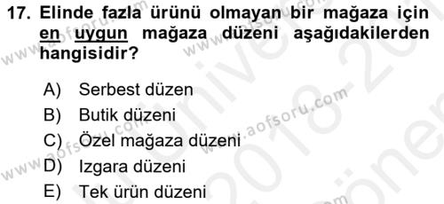 Mağaza Atmosferi Dersi 2018 - 2019 Yılı (Final) Dönem Sonu Sınavı 17. Soru