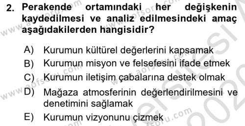 Mağaza Atmosferi Dersi 2019 - 2020 Yılı (Vize) Ara Sınavı 2. Soru