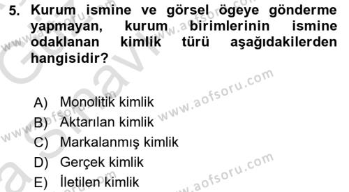 Mağaza Atmosferi Dersi 2019 - 2020 Yılı (Vize) Ara Sınavı 5. Soru