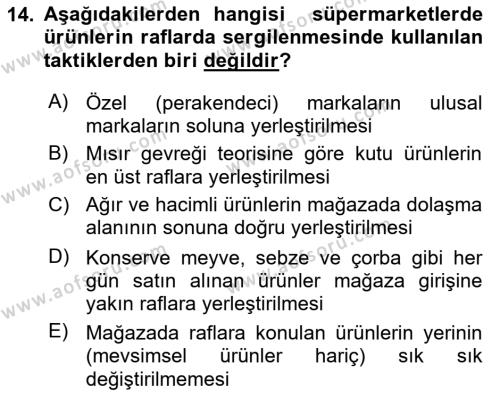 Mağaza Atmosferi Dersi 2019 - 2020 Yılı (Final) Dönem Sonu Sınavı 14. Soru