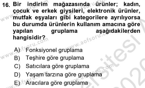 Mağaza Atmosferi Dersi 2019 - 2020 Yılı (Final) Dönem Sonu Sınavı 16. Soru