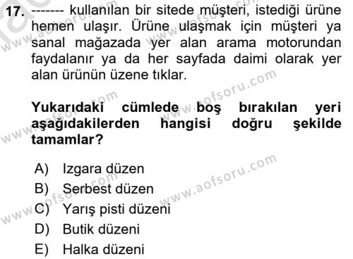 Mağaza Atmosferi Dersi 2019 - 2020 Yılı (Final) Dönem Sonu Sınavı 17. Soru