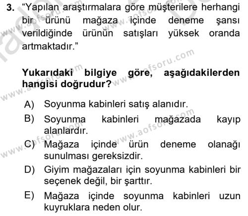 Mağaza Atmosferi Dersi 2019 - 2020 Yılı (Final) Dönem Sonu Sınavı 3. Soru