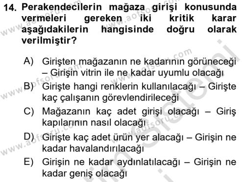 Mağaza Atmosferi Dersi 2021 - 2022 Yılı (Vize) Ara Sınavı 14. Soru