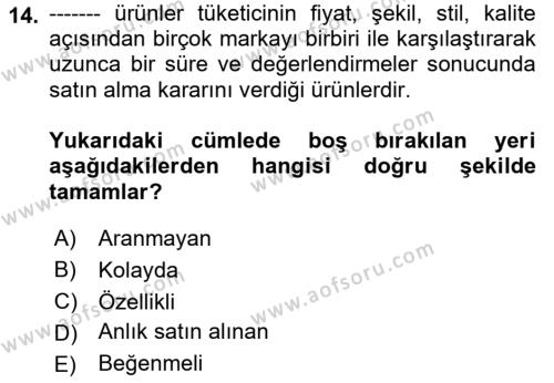 Mağaza Atmosferi Dersi 2021 - 2022 Yılı (Final) Dönem Sonu Sınavı 14. Soru