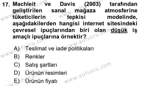 Mağaza Atmosferi Dersi 2021 - 2022 Yılı (Final) Dönem Sonu Sınavı 17. Soru