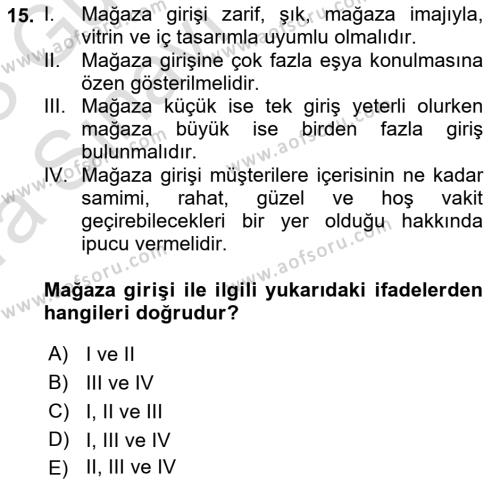 Mağaza Atmosferi Dersi 2022 - 2023 Yılı (Vize) Ara Sınavı 15. Soru