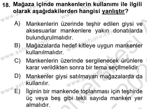 Mağaza Atmosferi Dersi 2022 - 2023 Yılı (Vize) Ara Sınavı 18. Soru