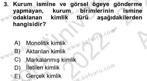 Mağaza Atmosferi Dersi 2022 - 2023 Yılı (Vize) Ara Sınavı 3. Soru