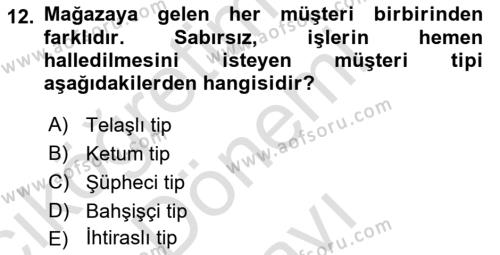 Mağaza Atmosferi Dersi 2022 - 2023 Yılı (Final) Dönem Sonu Sınavı 12. Soru