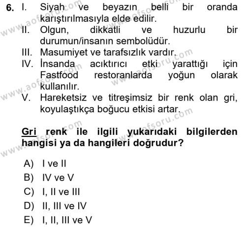 Mağaza Atmosferi Dersi 2022 - 2023 Yılı (Final) Dönem Sonu Sınavı 6. Soru