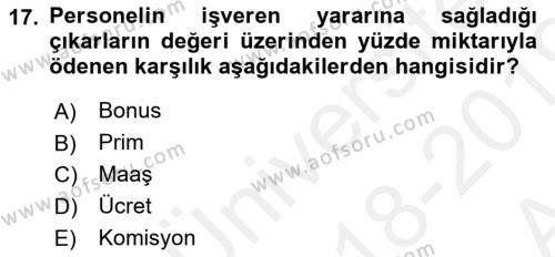 Perakende Yönetimi Dersi 2018 - 2019 Yılı (Vize) Ara Sınavı 17. Soru