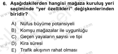 Perakende Yönetimi Dersi 2018 - 2019 Yılı (Vize) Ara Sınavı 6. Soru