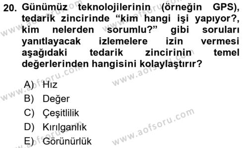 Perakende Yönetimi Dersi 2018 - 2019 Yılı (Final) Dönem Sonu Sınavı 20. Soru