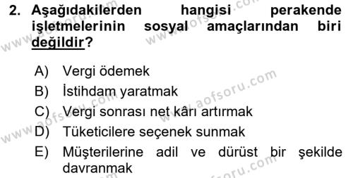 Perakende Yönetimi Dersi 2019 - 2020 Yılı (Vize) Ara Sınavı 2. Soru