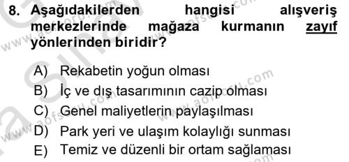 Perakende Yönetimi Dersi 2019 - 2020 Yılı (Vize) Ara Sınavı 8. Soru