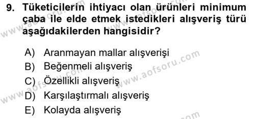 Perakende Yönetimi Dersi 2019 - 2020 Yılı (Vize) Ara Sınavı 9. Soru