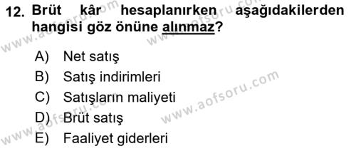 Perakende Yönetimi Dersi 2019 - 2020 Yılı (Final) Dönem Sonu Sınavı 12. Soru