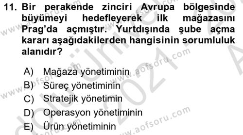 Perakende Yönetimi Dersi 2021 - 2022 Yılı (Vize) Ara Sınavı 11. Soru