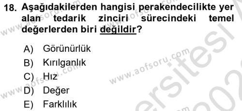 Perakende Yönetimi Dersi 2021 - 2022 Yılı (Final) Dönem Sonu Sınavı 18. Soru