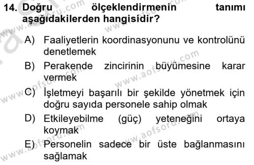 Perakende Yönetimi Dersi 2022 - 2023 Yılı (Vize) Ara Sınavı 14. Soru