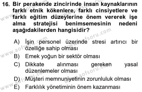 Perakende Yönetimi Dersi 2022 - 2023 Yılı (Vize) Ara Sınavı 16. Soru