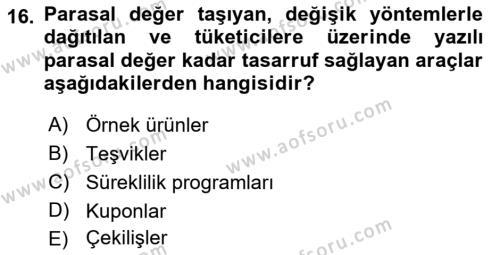 Perakende Yönetimi Dersi 2022 - 2023 Yılı (Final) Dönem Sonu Sınavı 16. Soru