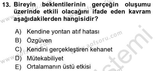 Psikoloji Dersi 2022 - 2023 Yılı Yaz Okulu Sınavı 13. Soru