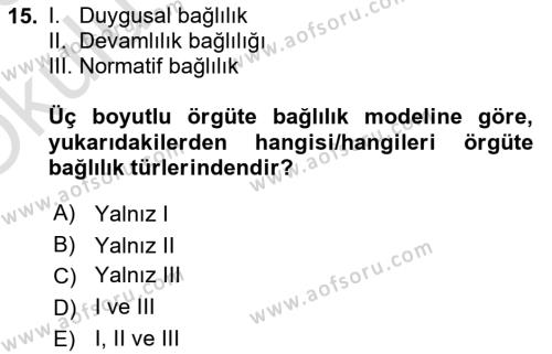 Psikoloji Dersi 2022 - 2023 Yılı Yaz Okulu Sınavı 15. Soru