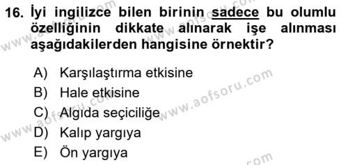 Psikoloji Dersi 2022 - 2023 Yılı Yaz Okulu Sınavı 16. Soru