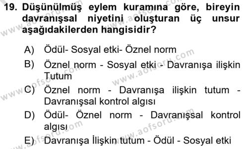 Psikoloji Dersi 2022 - 2023 Yılı Yaz Okulu Sınavı 19. Soru