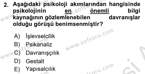 Psikoloji Dersi 2023 - 2024 Yılı (Vize) Ara Sınavı 2. Soru