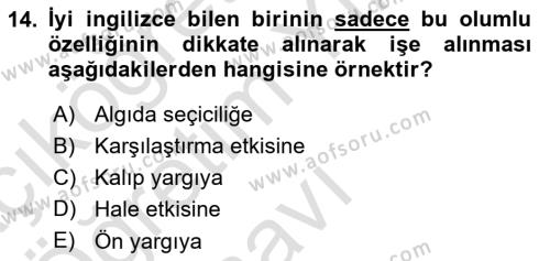 Psikoloji Dersi 2023 - 2024 Yılı Yaz Okulu Sınavı 14. Soru