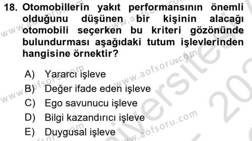 Psikoloji Dersi 2023 - 2024 Yılı Yaz Okulu Sınavı 18. Soru