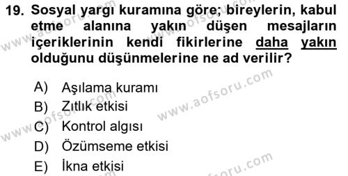 Psikoloji Dersi 2023 - 2024 Yılı Yaz Okulu Sınavı 19. Soru