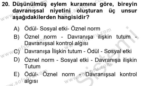 Psikoloji Dersi 2023 - 2024 Yılı Yaz Okulu Sınavı 20. Soru