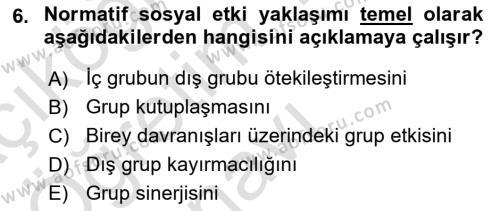 Psikoloji Dersi 2023 - 2024 Yılı Yaz Okulu Sınavı 6. Soru